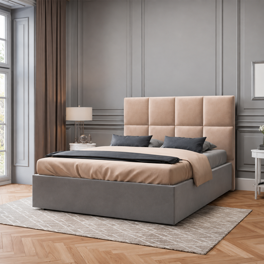Atlanta Bed Frame – Square Headboard, Plush Velvet, Durable Wood
