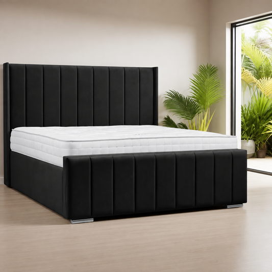 Amelia Panel Wing Ottoman Bed Frame – Upholstered Storage Bed with Gas Lift