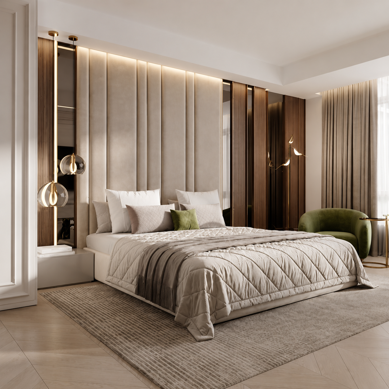 Tulip Panel Upholstered High Bed Frame
