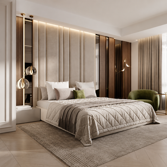 Tulip Panel Upholstered High Bed Frame
