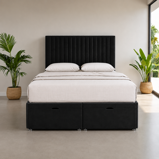 Sleek Ottoman Plush Fabric Bed Frame with Storage