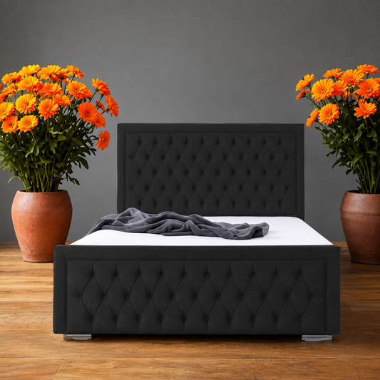 Celeste Upholstered Ottoman Bed – Velvet/Fabric Finish, Storage, Easy Lift, Stylish Headboard