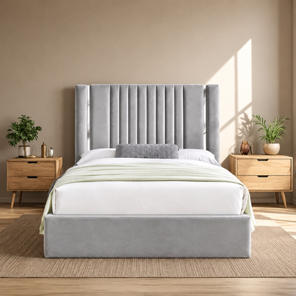 Cambridge Velvet Ottoman Storage Bed with Chrome Detailing