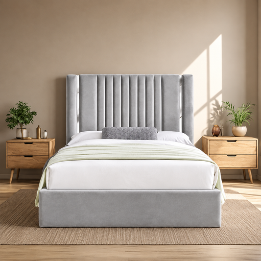 Cambridge Velvet Ottoman Storage Bed with Chrome Detailing