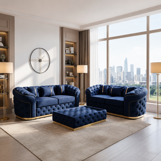 Meghan chesterfield Design Sofa in Plush Fabric