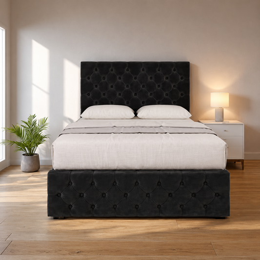 Regal Tufted Velvet Bed Frame with Footend Storage Drawers