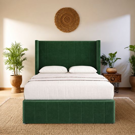 Haven Upholstered Wingback Bed Frame with 2 Storage Drawers & 54" Headboard in Plush Velvet