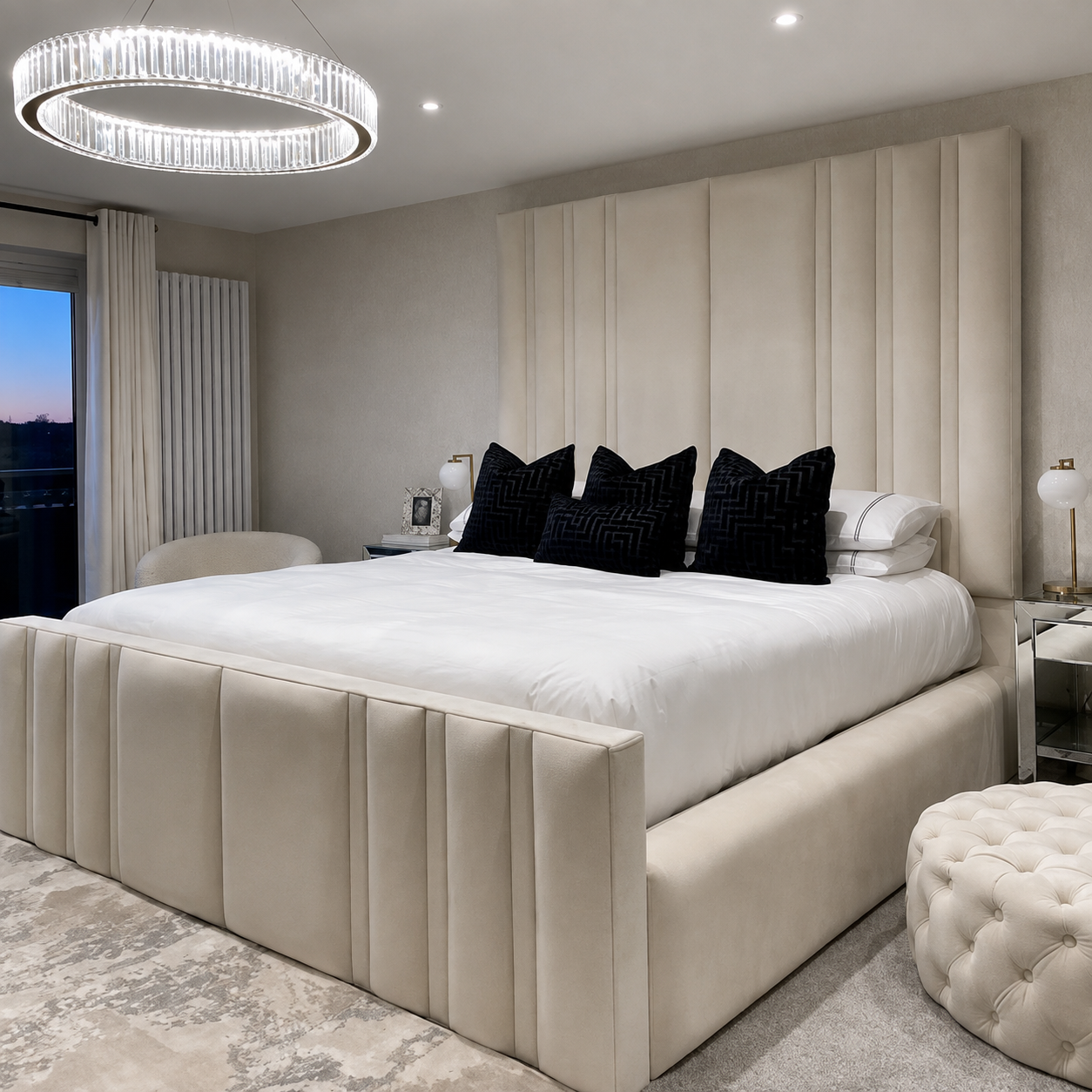 Helen Lined Padded High Headboard Bed