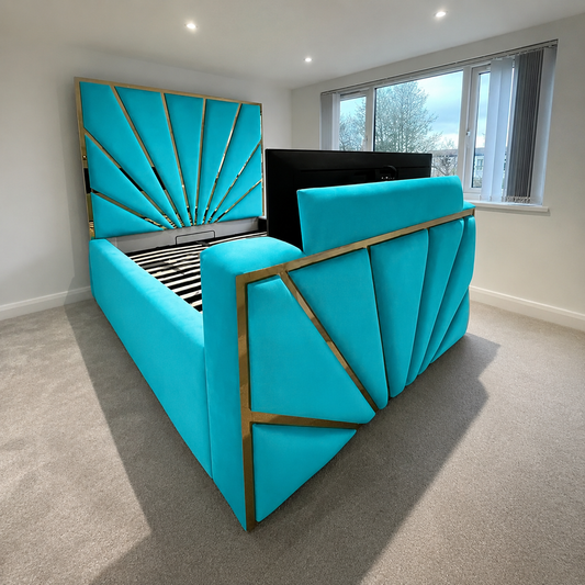 Rome Stylish TV Bed Frame With Golden Stripes