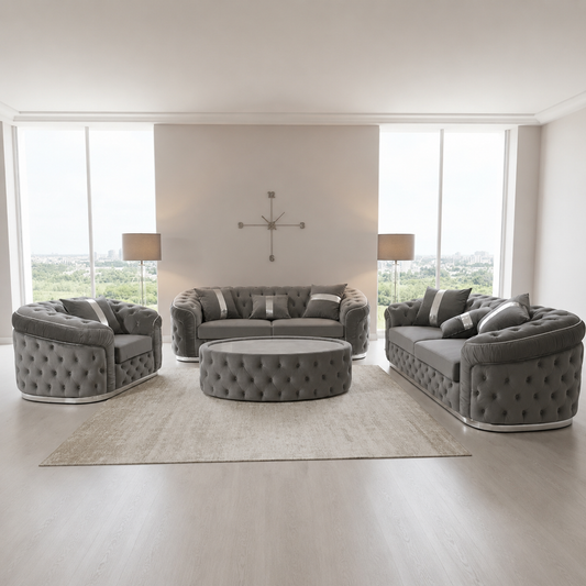 Straut 3 Seater and 2 Seater and 1 Seater Ambassador Sofa Set in Plush Velvet Fabric