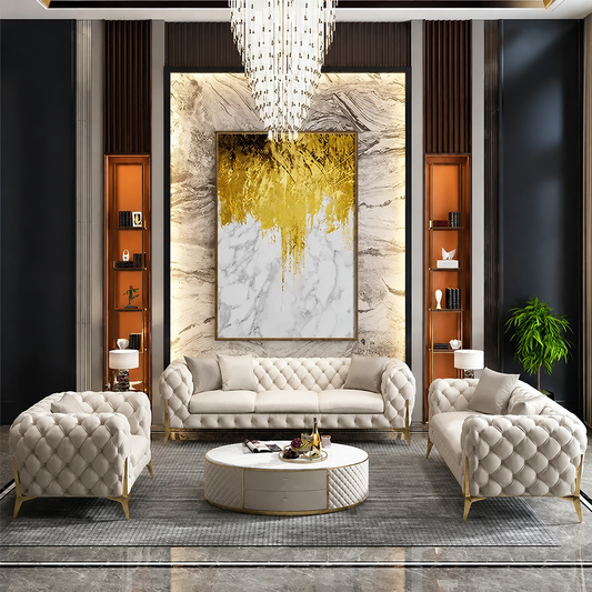 Jocky Chesterfield Sofa Set in Plush Velvet Fabric