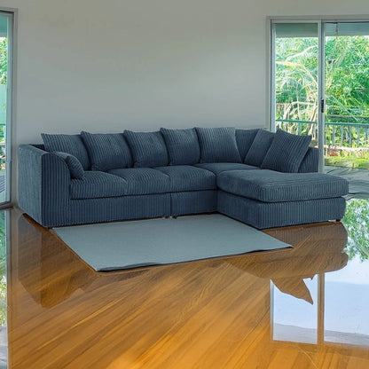 Alice Corner 5 Seater Modern Jumbo Cord Left/Right Hand L Shape Sofa Suite Foot Stool