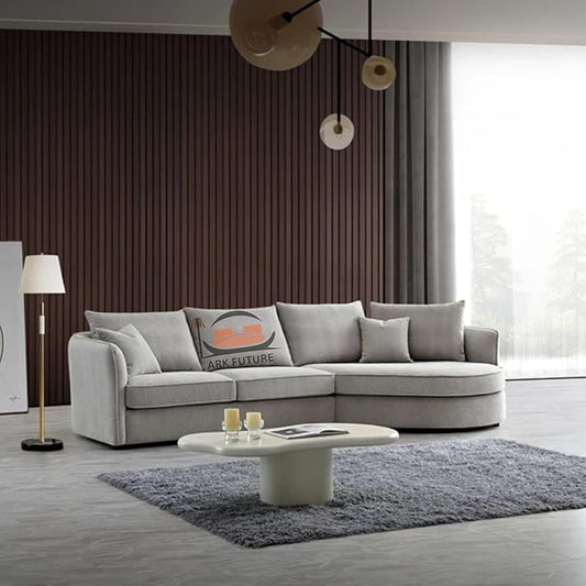 Rubin Corner Chaise Sofa - Pebble Boucle, Modern Curved Design & Stylish (Pebble)