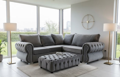 Rafter Chesterfield 5 Seater Corner Sofa with Coffee Table in Plush Velvet Fabric