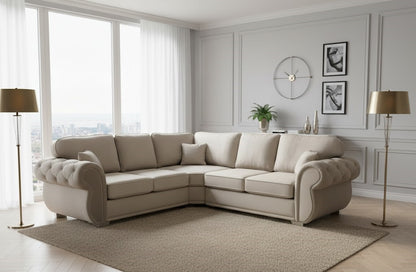 Rhino Chesterfield 5 Seater Corner Sofa in Plush Velvet Fabric