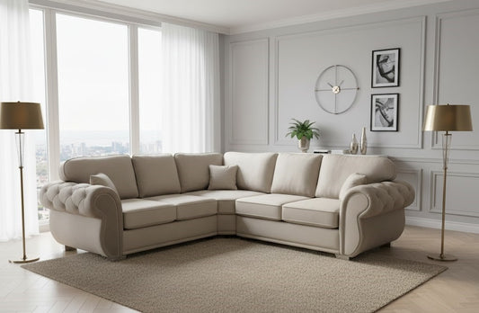 Rhino Chesterfield 5 Seater Corner Sofa in Plush Velvet Fabric