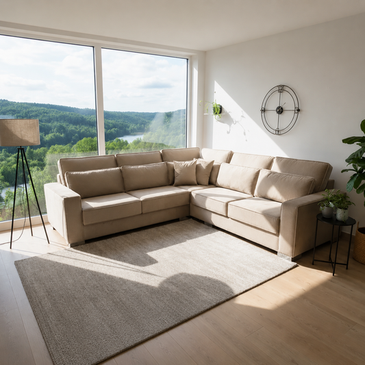 Haven Sofa in Beige Plush Velvet Fabric