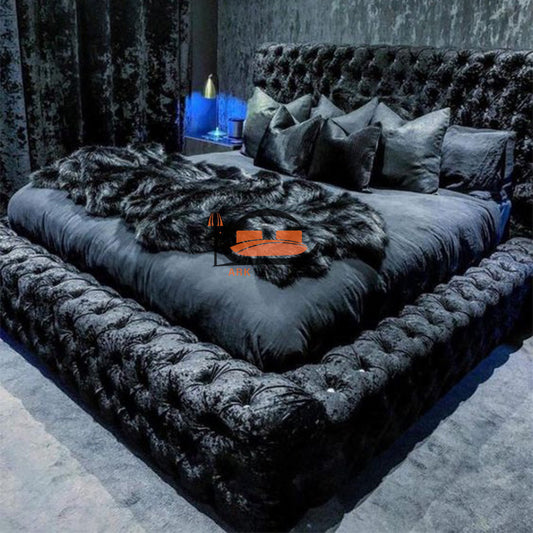 Royal Black Crush Velvet Ambassador Bed