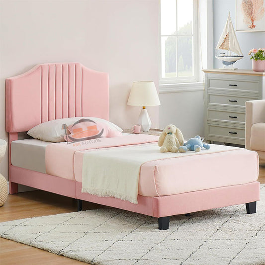 Aloe Pink Kids Bed in Pink Plush Fabric