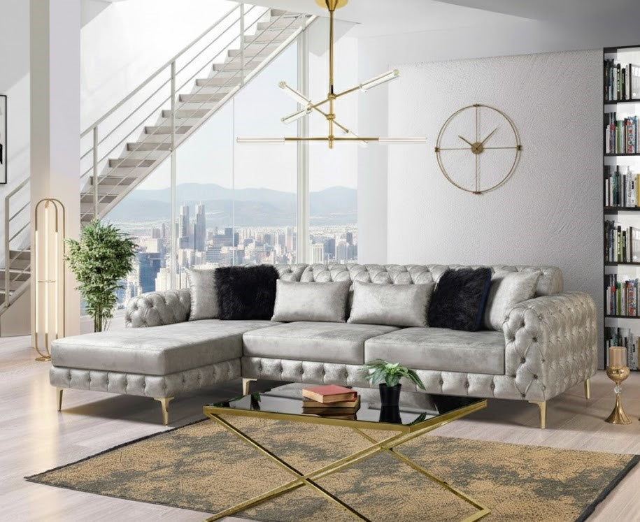 Shaggy Luxurious L-Shaped Lounge Sofa with Right/Left Chaises Option In Plush Velvet Fabric
