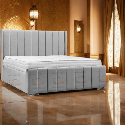 Amelia Panel Wing Ottoman Bed Frame – Upholstered Storage Bed with Gas Lift