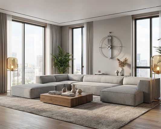 Simon Elegant U Shaped Corner Sofa in Plush Velvet Fabric