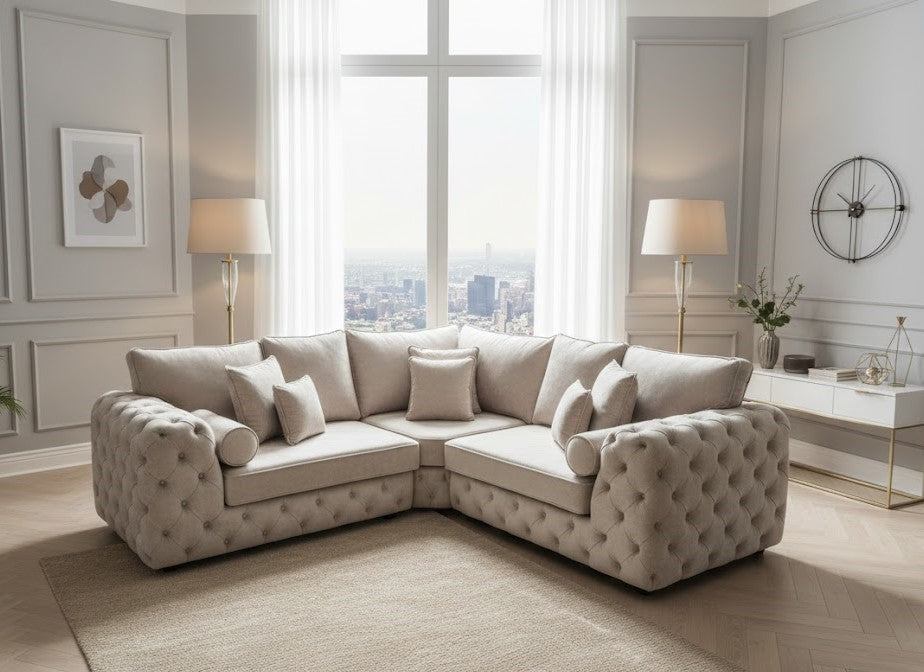 Sloane Corner Sofa in Plush Velvet Fabric