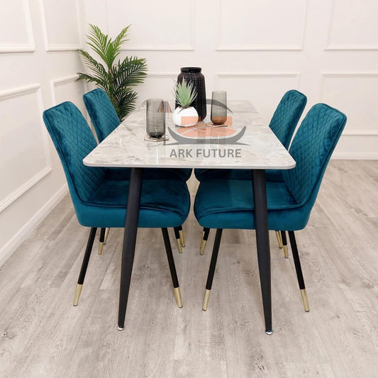 Luna Plush Velvet Dining Chairs – Set of 2, Teal with Metal Legs