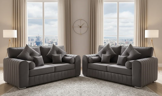 Ugo 3 plus 2 seater Sofa in Plush Velvet Fabric