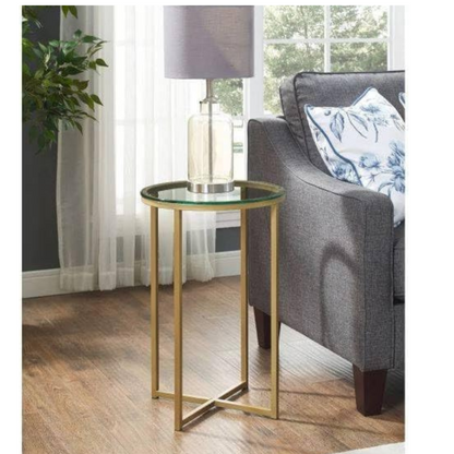 Alissa Glass Side Table - Gold Frame, Modern Accent for Home or Office