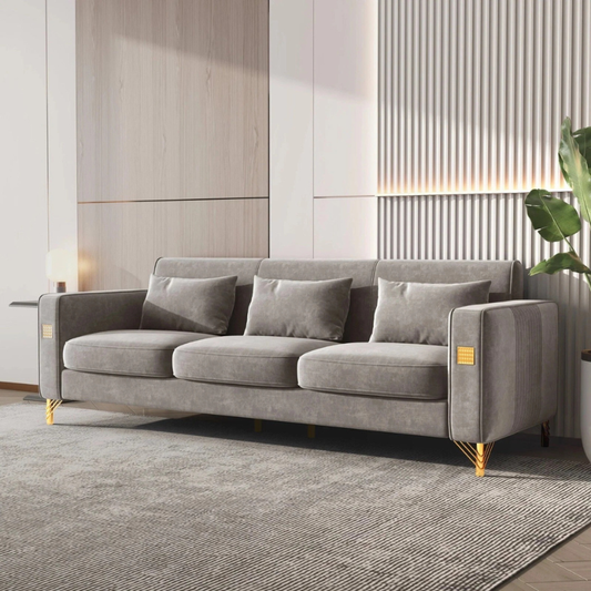 Lozenge 3 Seater Sofa In Grey Plush Velvet Fabric