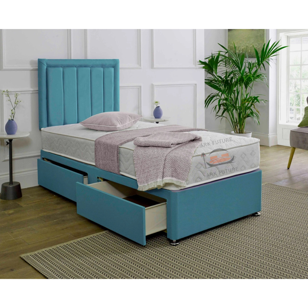 Dora Kids Single Divan Bed in Plush Velvet Fabric