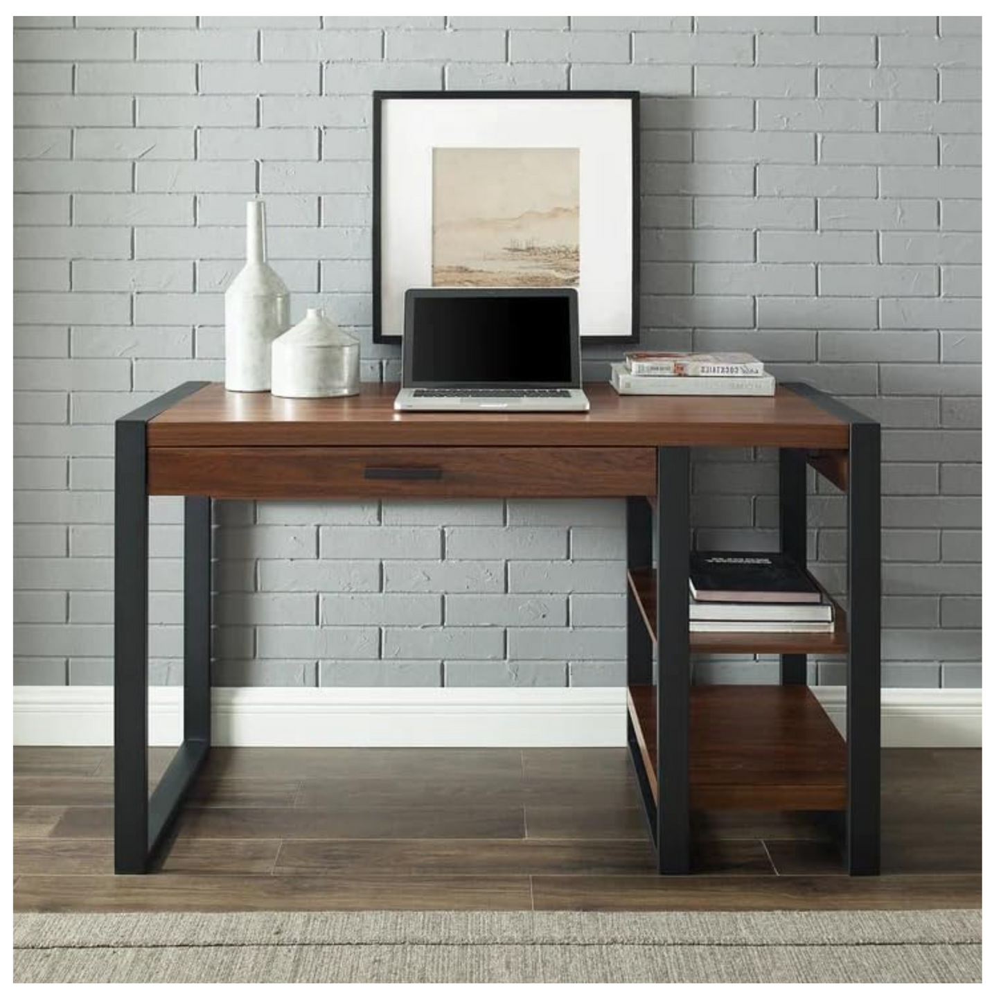 48-Inch Dark Walnut Computer Desk with Drawer & Keyboard Tray