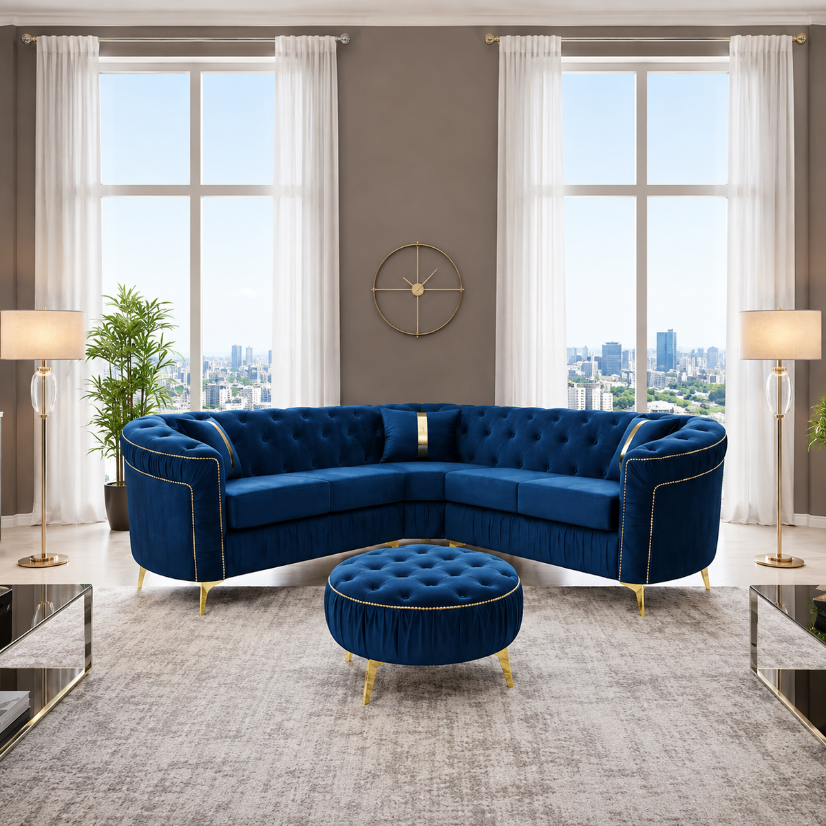 Hermes Ambassador Panel Sofa with Metal Trim Accents