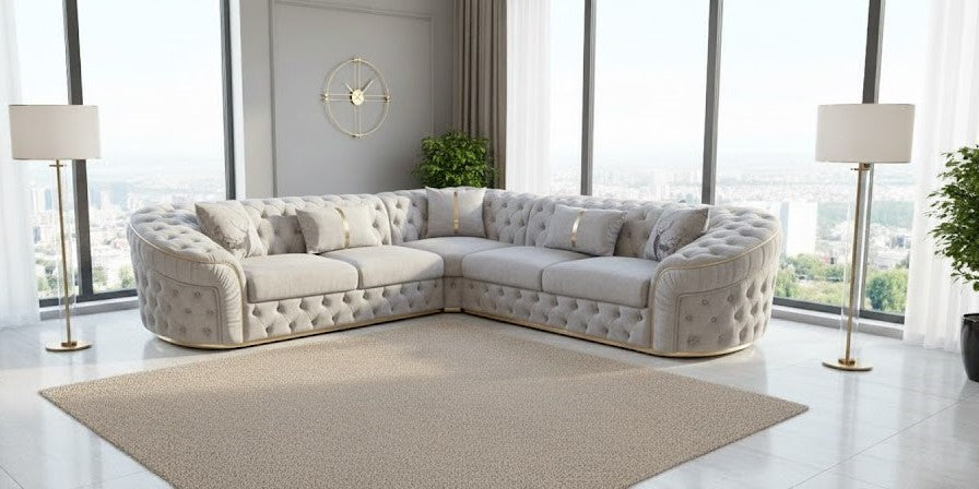 Viena Ambassador Chesterfield Corner Sofa in Plush Velvet Fabric