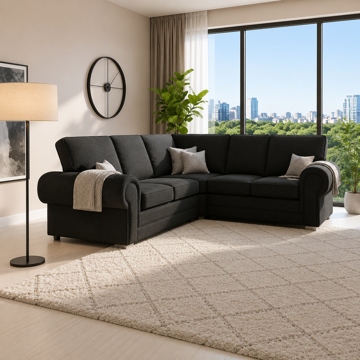 Veneto 5-Seater L-Shaped Corner Sofa with Full Back and Chesterfield Arms