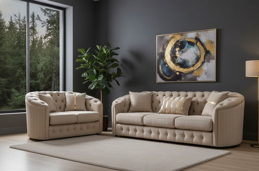 The London Loom 3+2 Seater Sofa In Plush Velvet Fabric