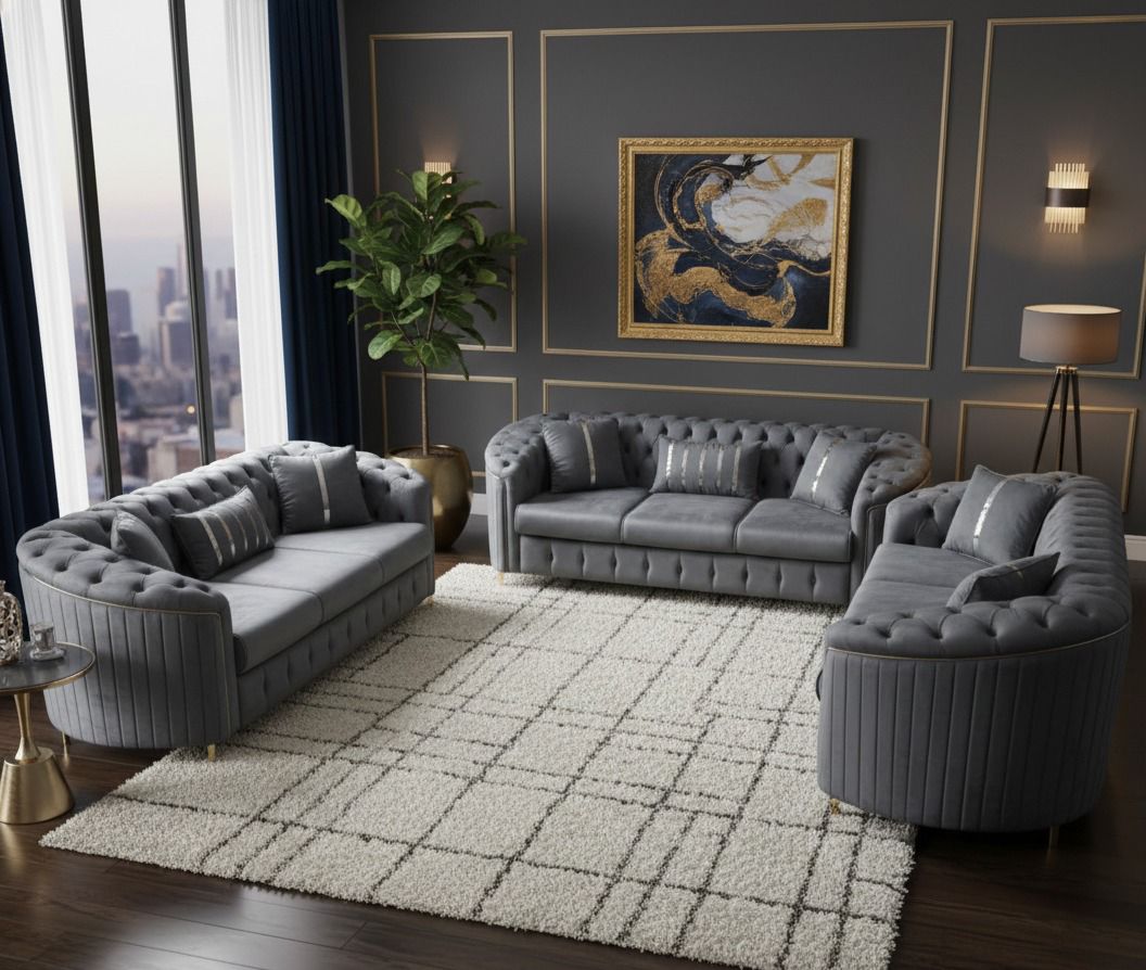 The Maple Merge Chesterfield Style Sofa Set In Plush Velvet Fabric