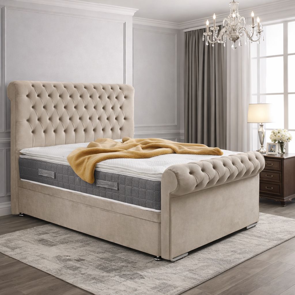 Melfi Sleigh Bed With Divan Ottoman Bed