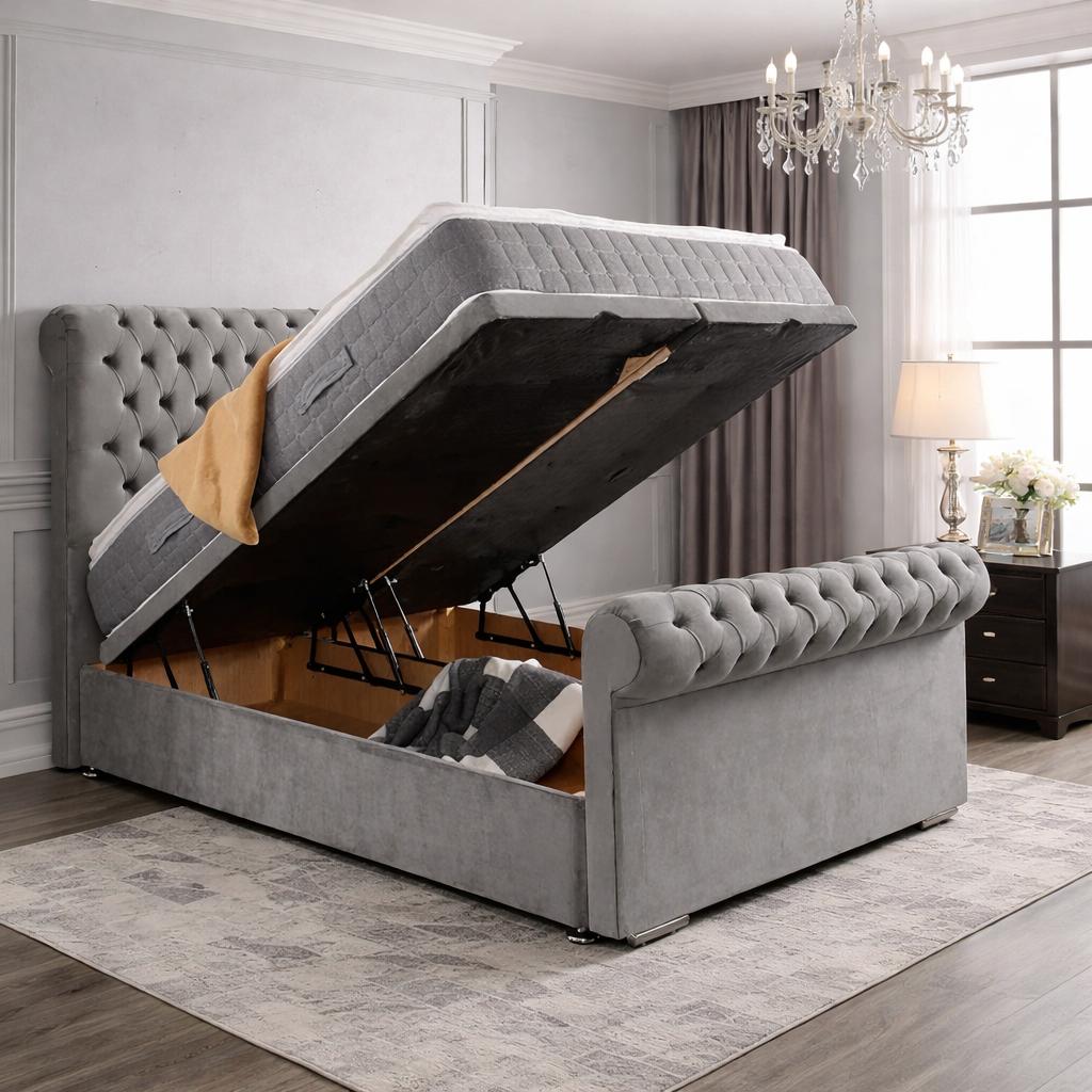 Melfi Sleigh Bed With Divan Ottoman Bed