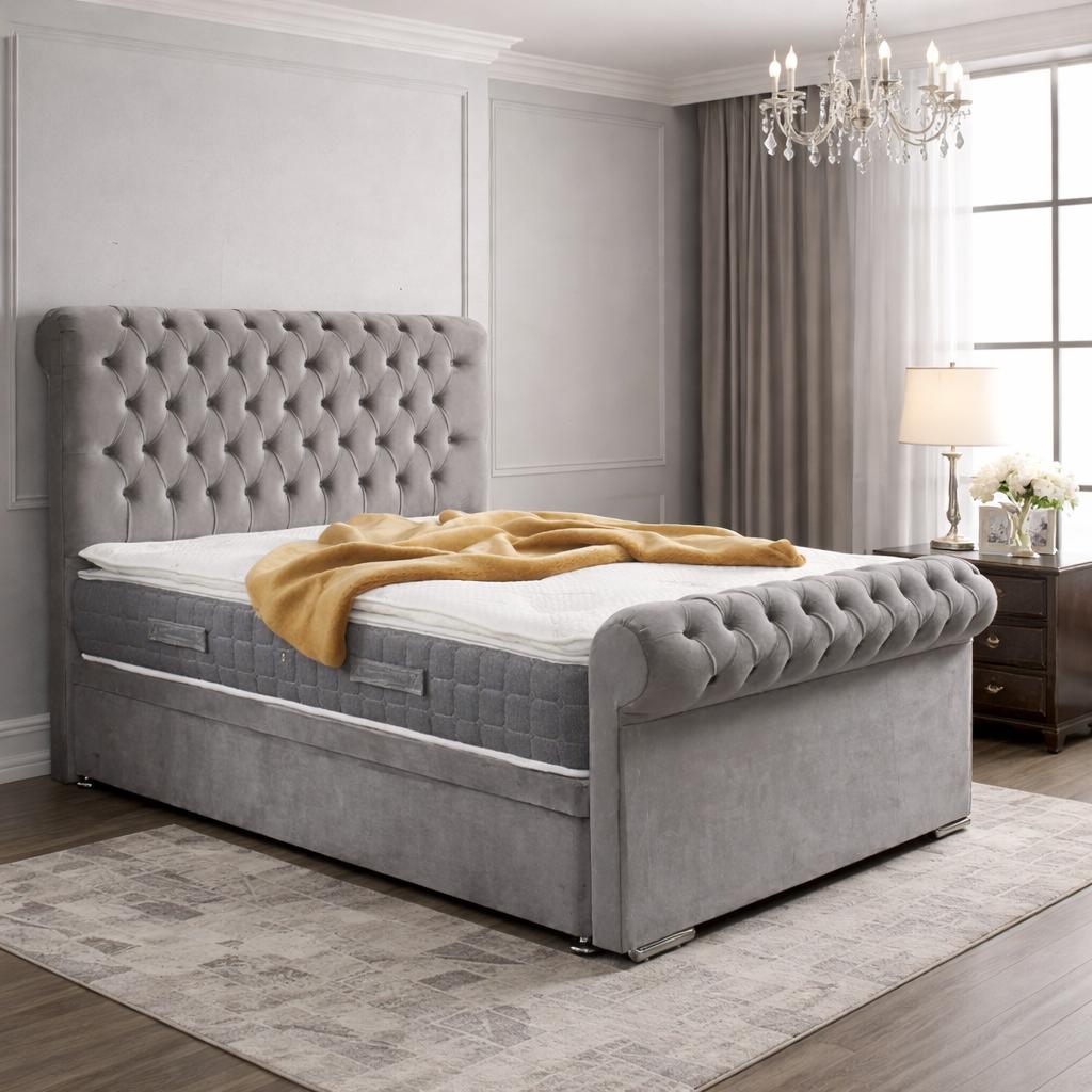 Melfi Sleigh Bed With Divan Ottoman Bed