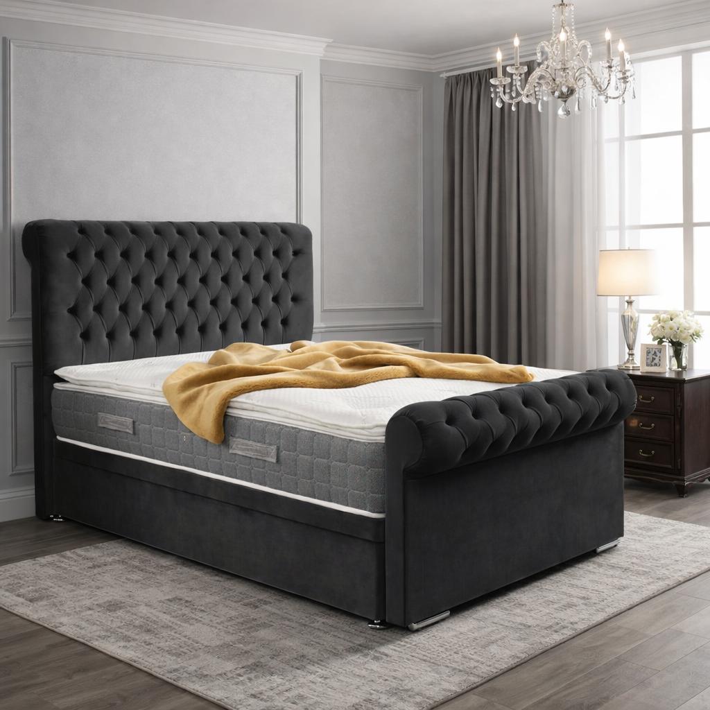 Melfi Sleigh Bed With Divan Ottoman Bed