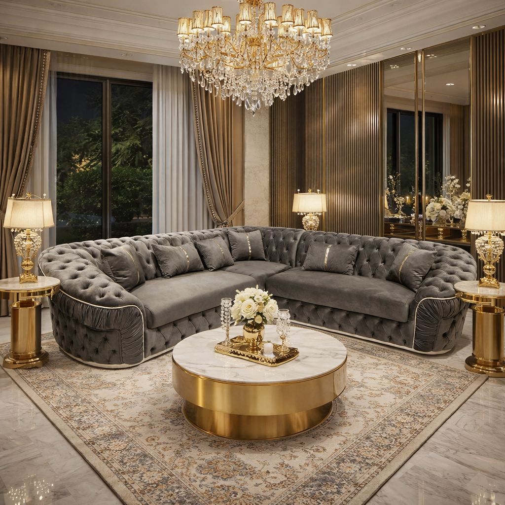 Lattice Bloom Corner Sofa In Plush Velvet Fabric