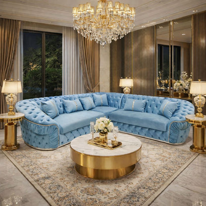 Lattice Bloom Corner Sofa In Plush Velvet Fabric