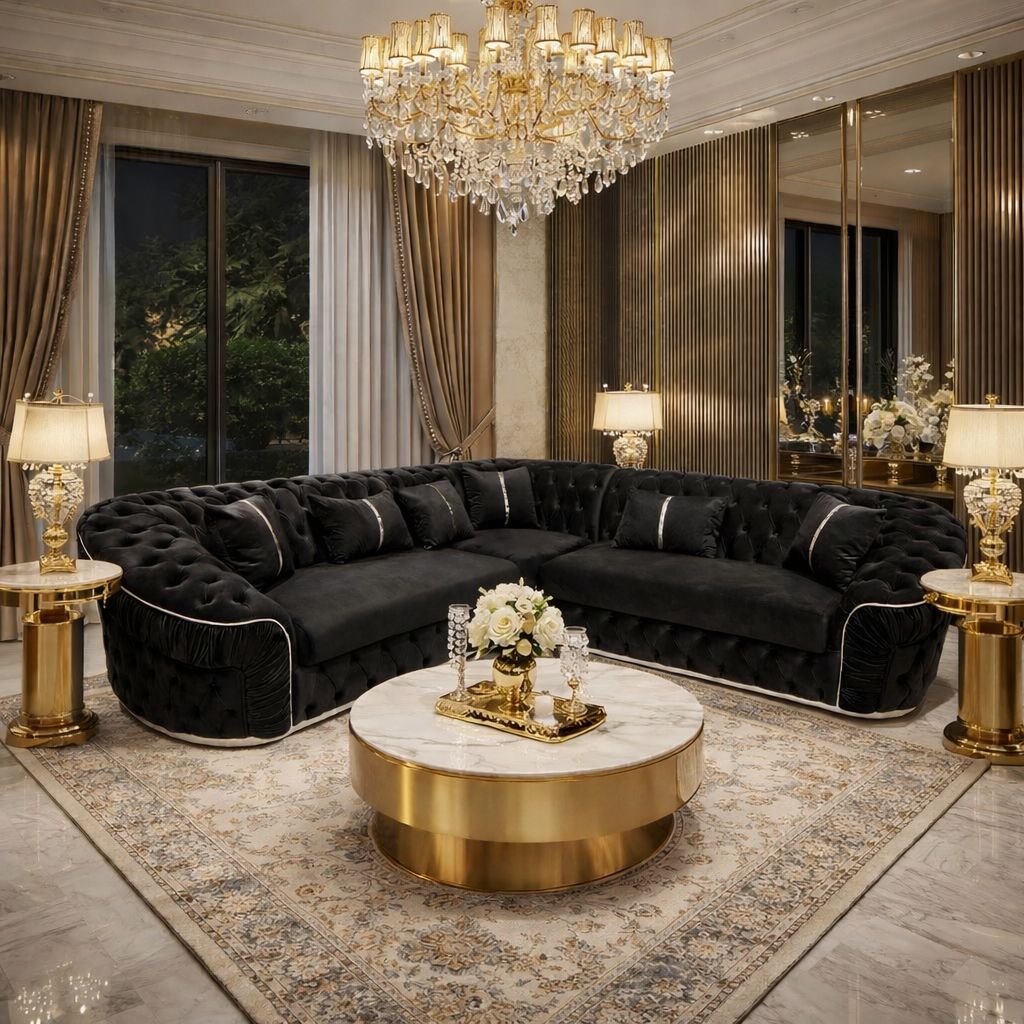 Lattice Bloom Corner Sofa In Plush Velvet Fabric