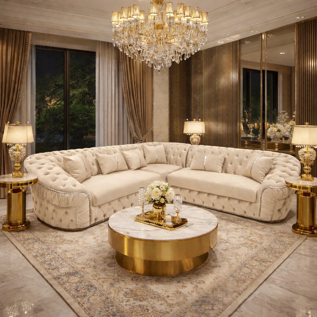 Lattice Bloom Corner Sofa In Plush Velvet Fabric