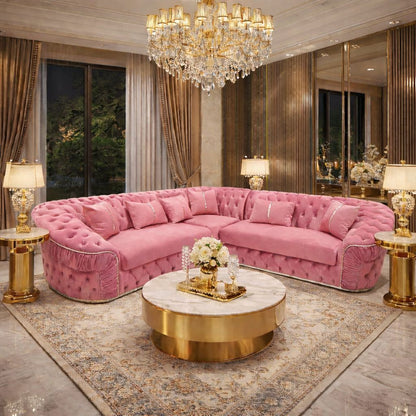 Lattice Bloom Corner Sofa In Plush Velvet Fabric