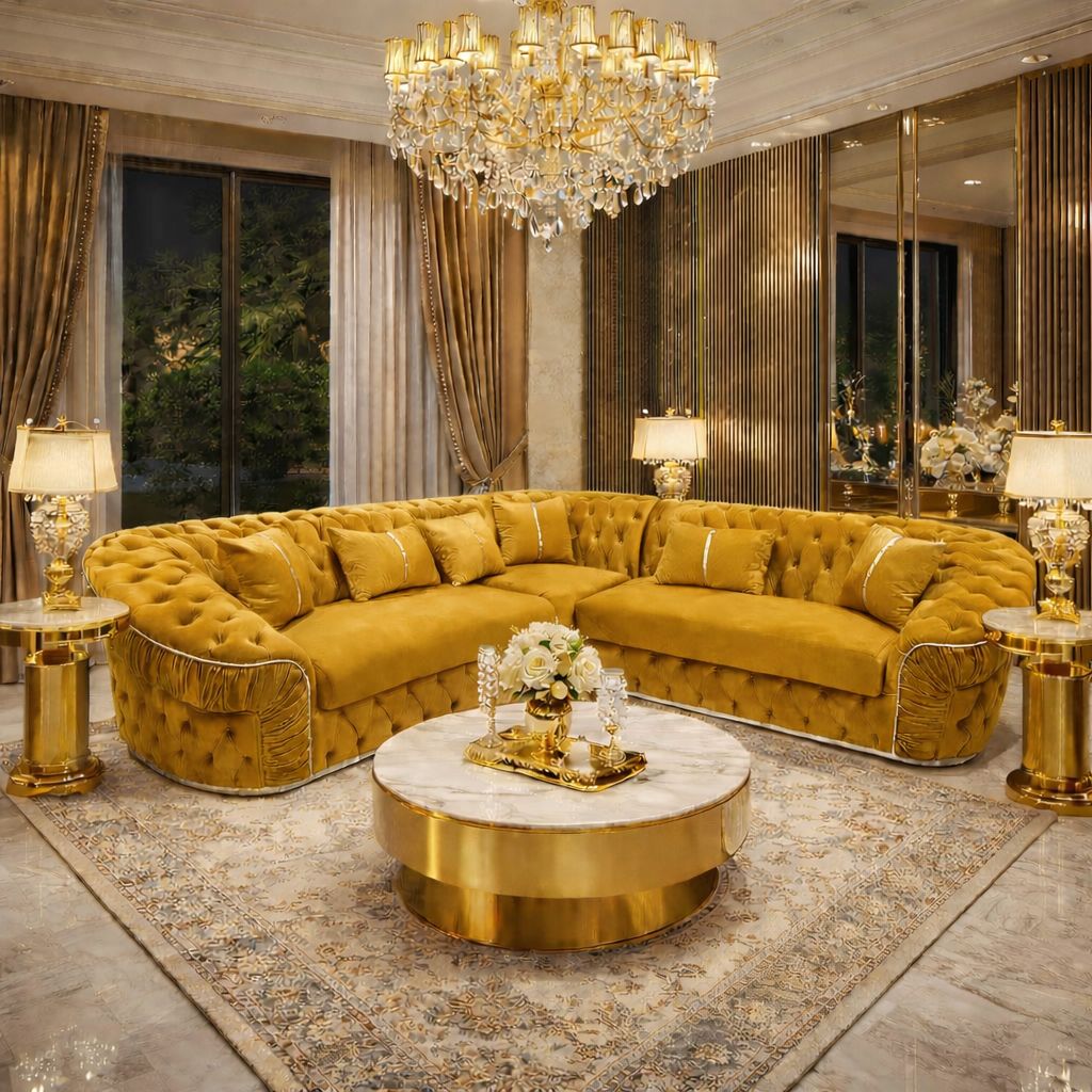 Lattice Bloom Corner Sofa In Plush Velvet Fabric