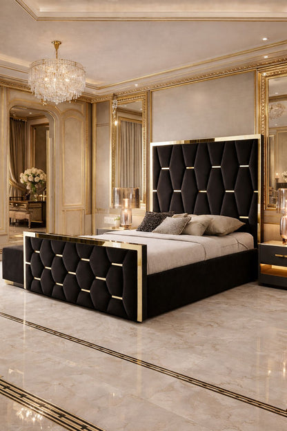 Barry Stylish Bed with Gold Stripes