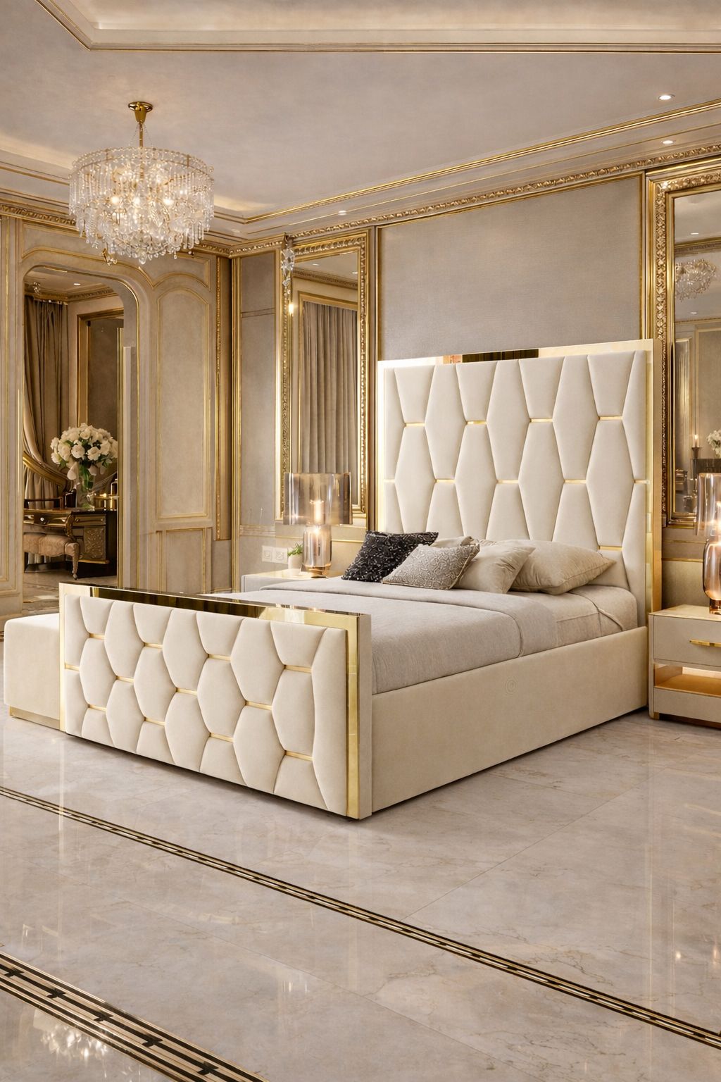 Barry Stylish Bed with Gold Stripes